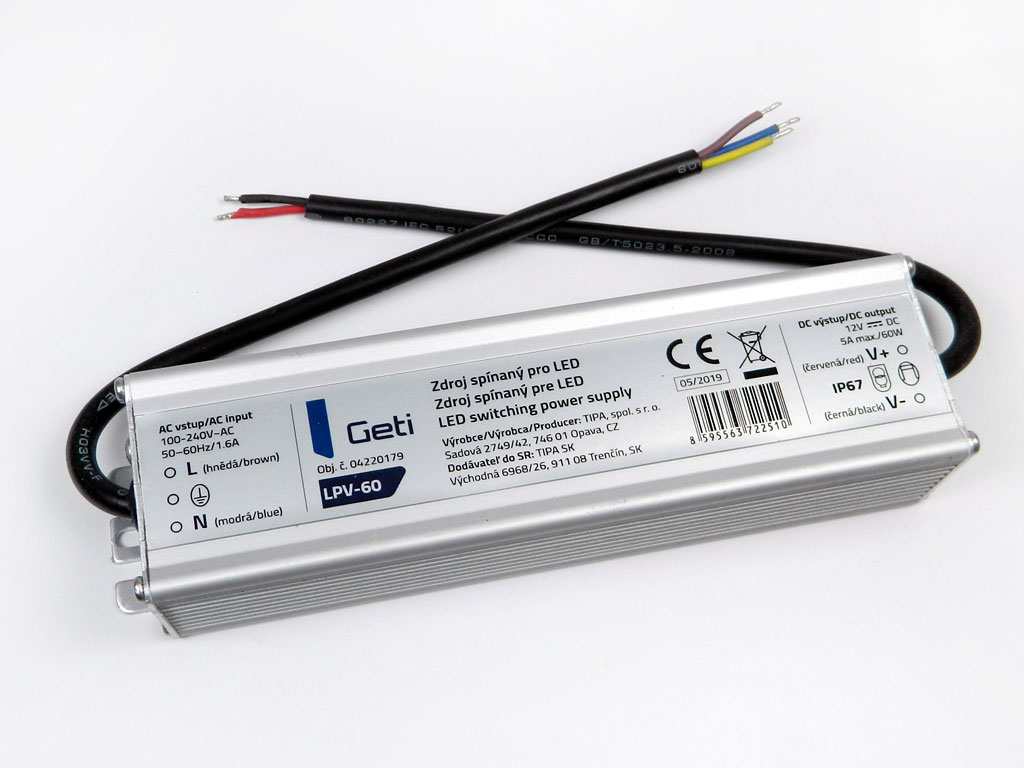 LED napaječ pro LED pásek montážní NEXTEC JW-12V60W 12V / 5A  60W