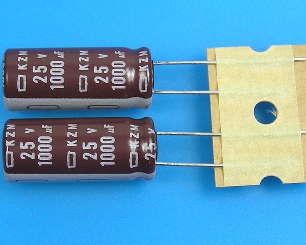 1000uF/25V - 105°C Nippon  KZM kondenzátor elektrolytický, low ESR, long life, high ripple current