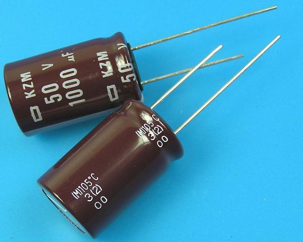 1000uF/50V - 105°C Nippon  KZM kondenzátor elektrolytický, low ESR, long life, high ripple current