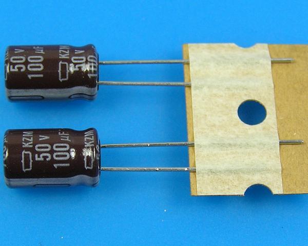 100uF/50V - 105°C Nippon KZM kondenzátor elektrolytický, low ESR, long life, high ripple current