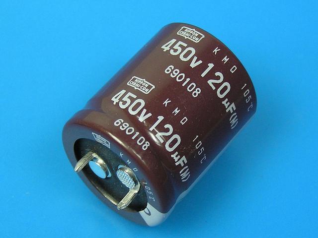 120uF/450V - 105°C Nippon KMQ kondenzátor elektrolytický