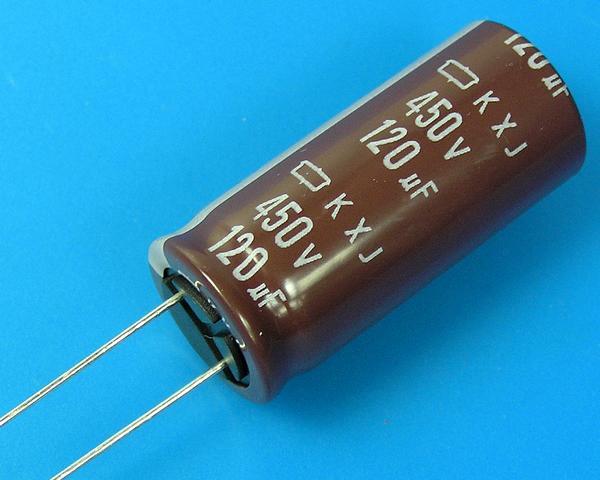 120uF/450V - 105°C Nippon KXJ   kondenzátor elektrolytický low ESR, long life, high ripple current