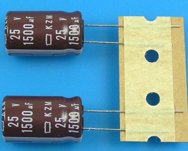 1500uF/25V - 105°C Nippon  KZM kondenzátor elektrolytický, low ESR, long life, high ripple current