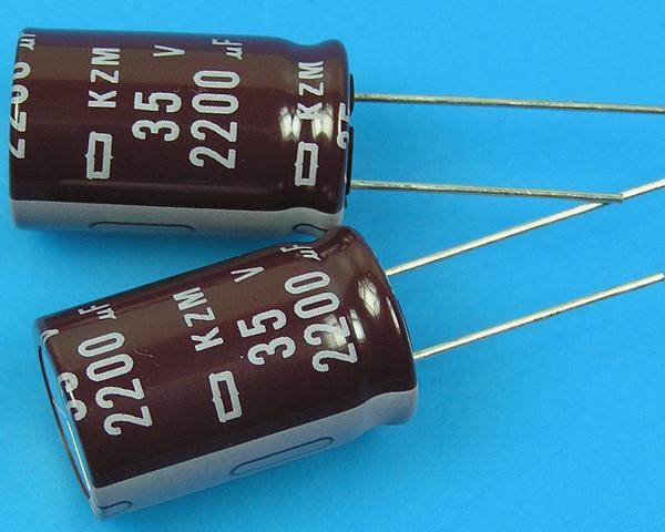 2200uF/35V - 105°C Nippon  KZM kondenzátor elektrolytický, low ESR, long life, high ripple current
