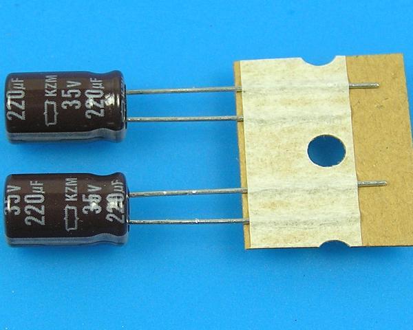 220uF/35V - 105°C Nippon  KZM kondenzátor elektrolytický, low ESR, long life, high ripple current