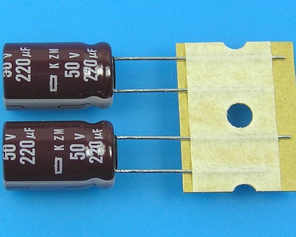 220uF/50V - 105°C Nippon  KZM kondenzátor elektrolytický, low ESR, long life, high ripple current