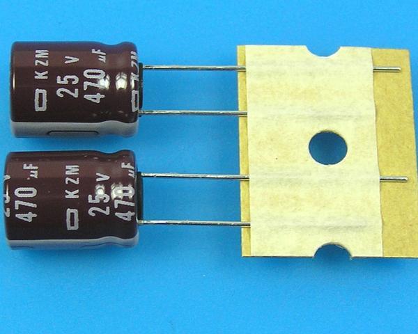 470uF/25V - 105°C Nippon  KZM   kondenzátor elektrolytický, low ESR, long life, high ripple current