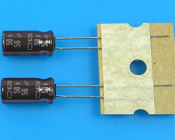 56uF/50V - 105°C Nippon  KZM kondenzátor elektrolytický, low ESR, long life, high ripple current