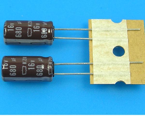 680uF/16V - 105°C Nippon  KZM kondenzátor elektrolytický, low ESR, long life, high ripple current