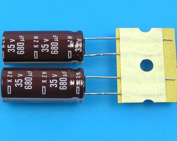 680uF/35V - 105°C Nippon  KZM kondenzátor elektrolytický, low ESR, long life, high ripple current