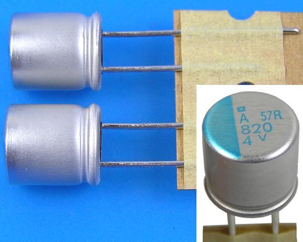 820uF/4V - 105°C Nippon PSA kondenzátor elektrolytický polymerový, super low ESR, high ripple current