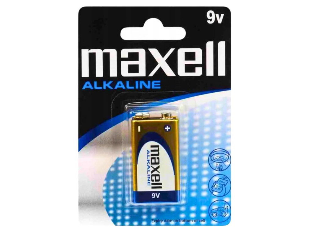 9V Baterie  Maxell - 6F22 / 6LR61 alkalická baterie 