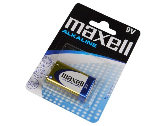 9V Baterie  Maxell - 6F22 / 6LR61 alkalická baterie 