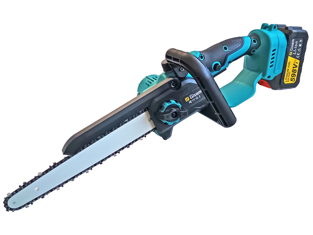 Aku ruční řeťezová pila Gisam 10", lišta 25cm, bezkartáčový motor 5500W, automatické mazání řetězu 