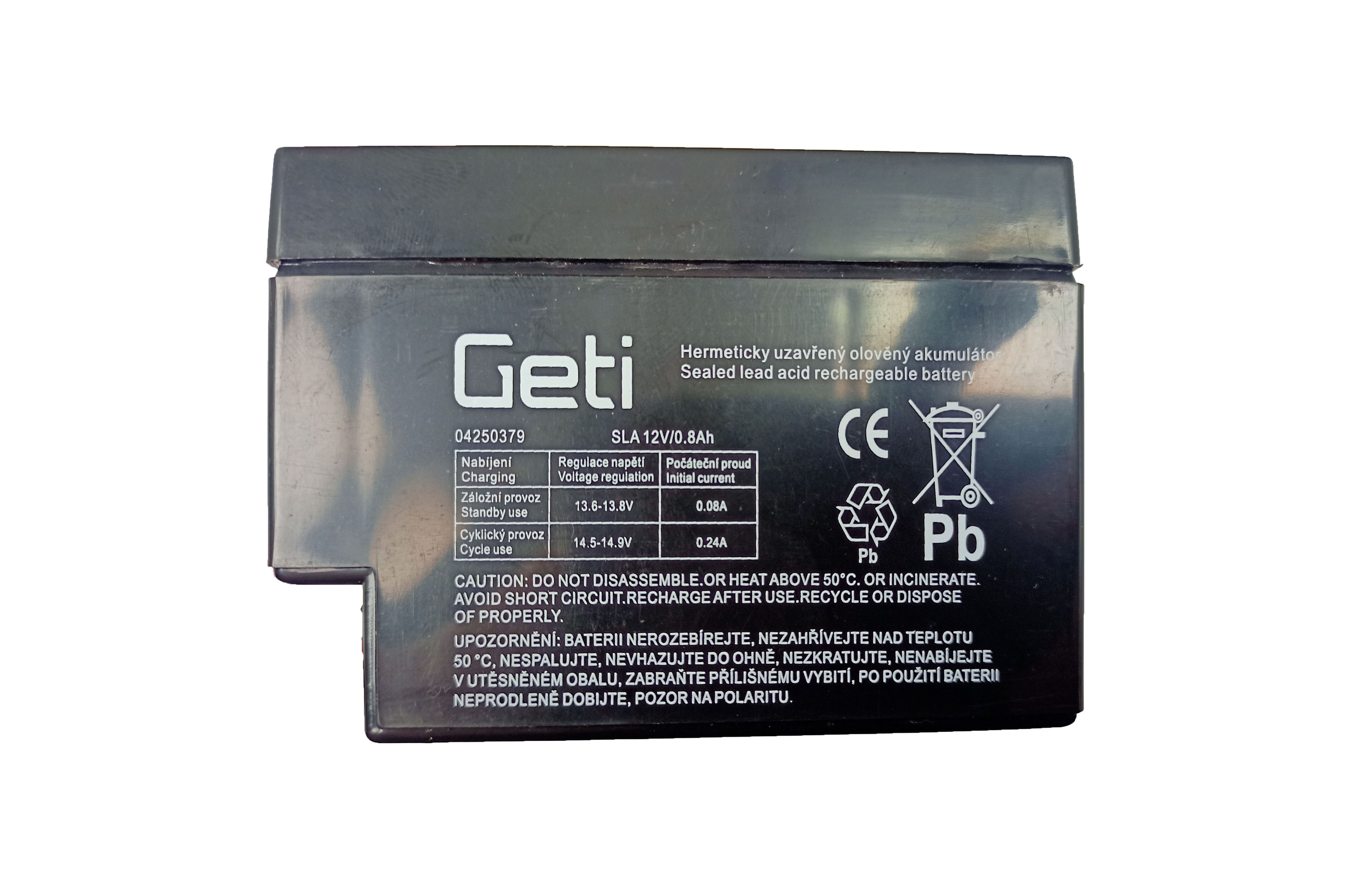 Akumulátor 12V / 0,8Ah olověný Geti s kabelem