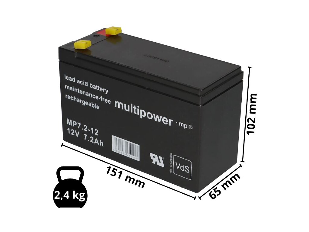 Akumulátor 12V / 7,2Ah  olověný - MP7.2-12 Multipower FASTON 4,8mm
