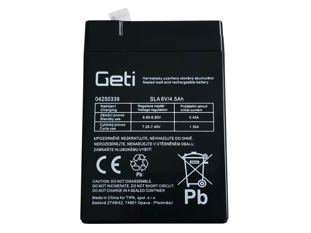 Akumulátor 6V / 4,5Ah olověný - Geti