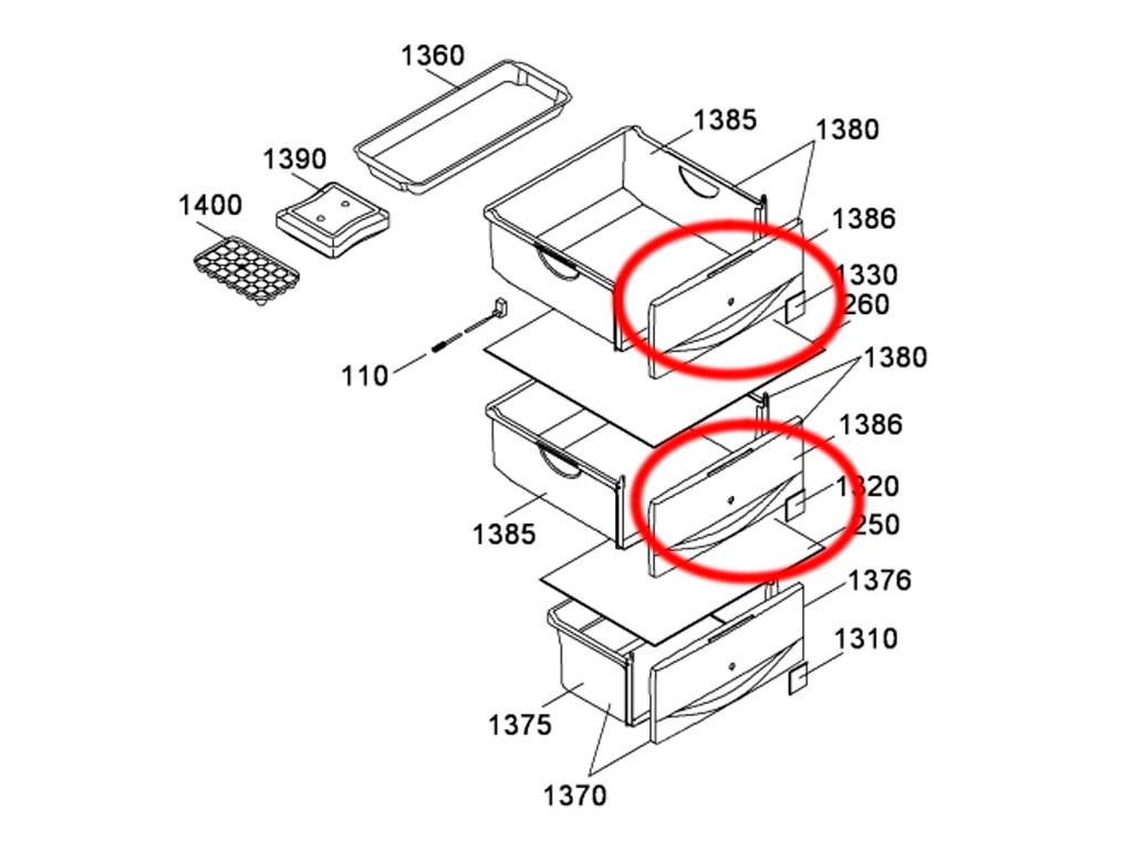 Čelo šuplíku mrazáku do lednice, vrchní a střední pozice 979115400 LIEBHERR, originál