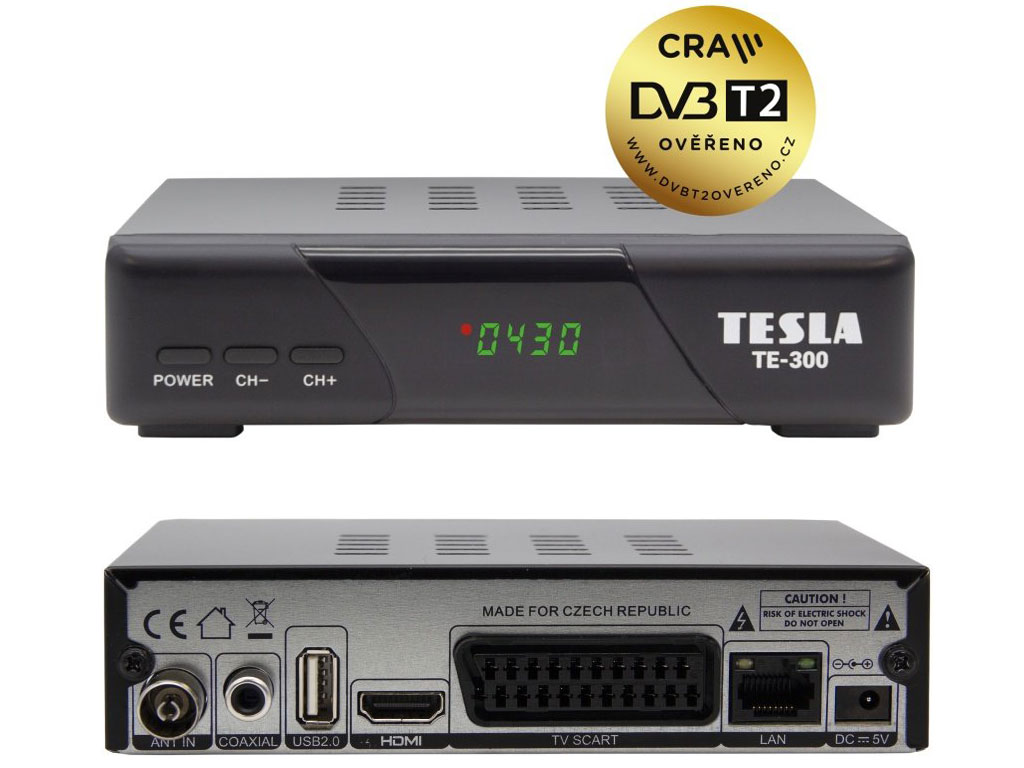 DVB-T přijímač TESLA TE-300 set-top-box DVB-T2 HEVC H.265