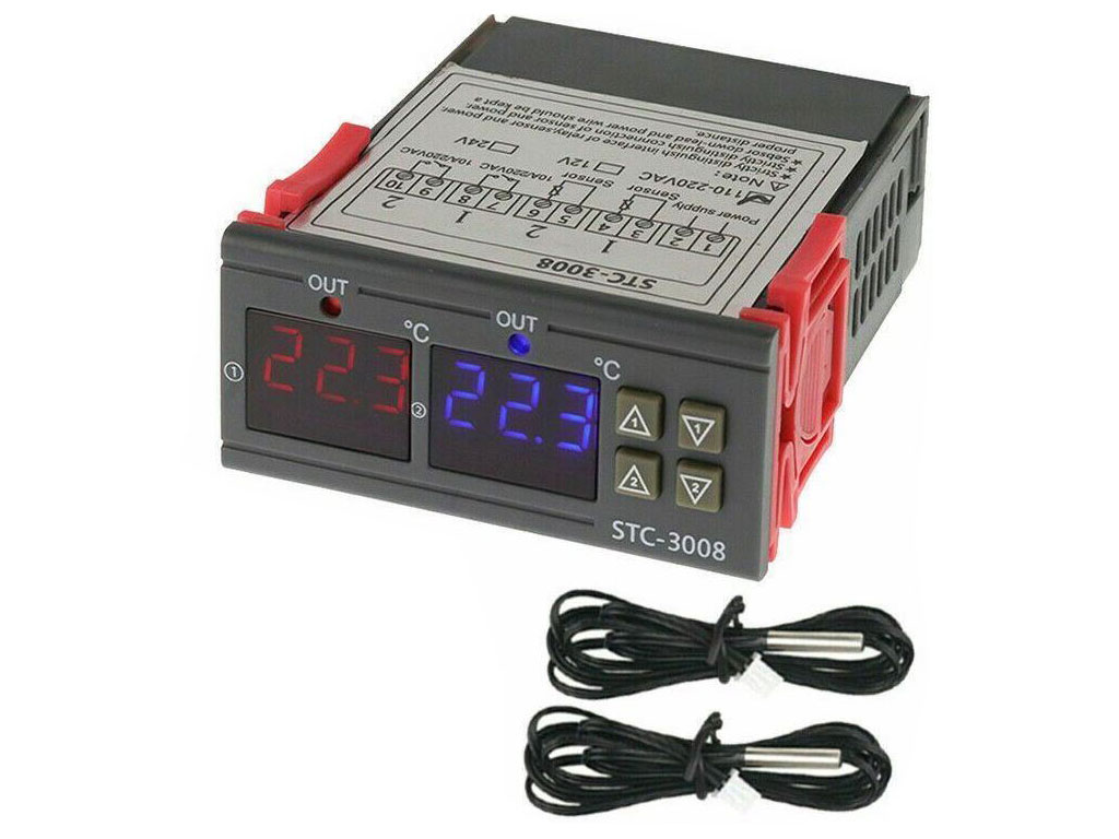 Digitální termostat duální - STC-3008 rozsah -55°C~120°C, 12V DC