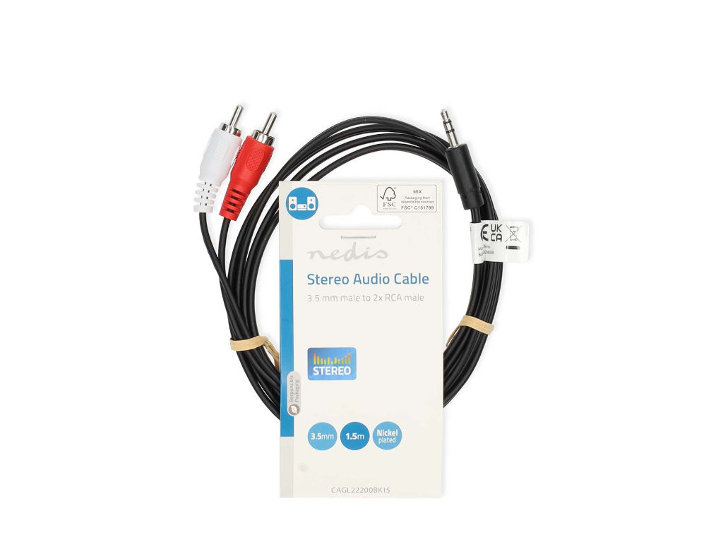 Kabel 3.5mm jack / 2xCINCH 1.5m CAGL22200BK15 Nedis