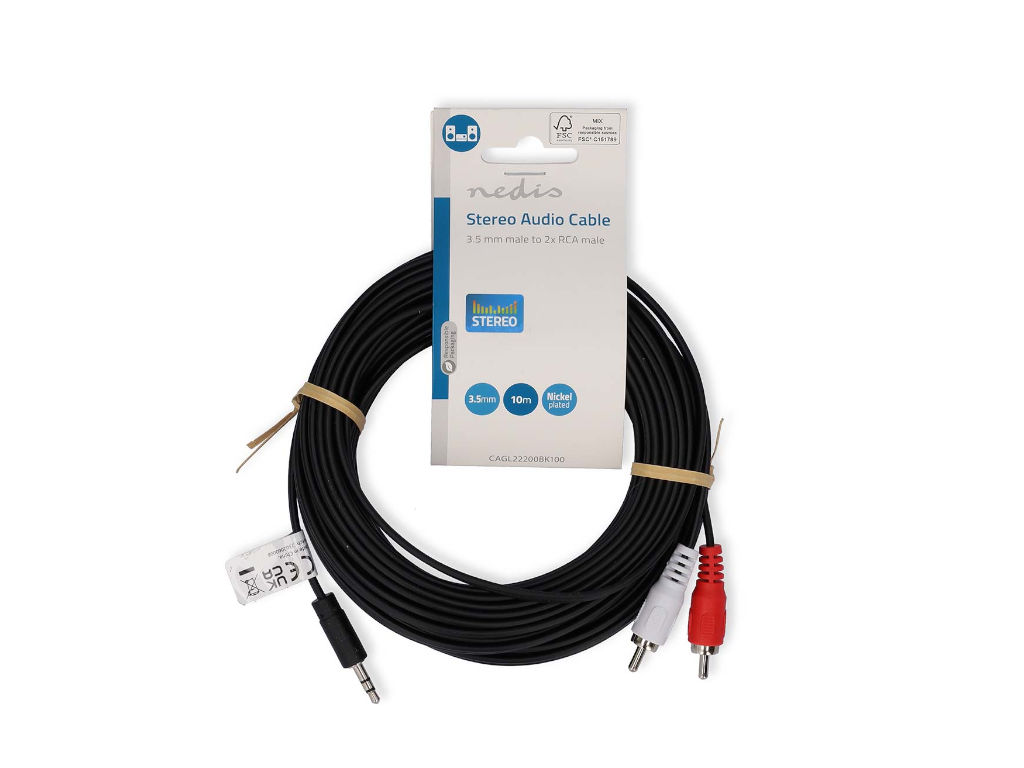 Kabel 3.5mm jack / 2xCINCH 10m CAGL22200BK100 Nedis