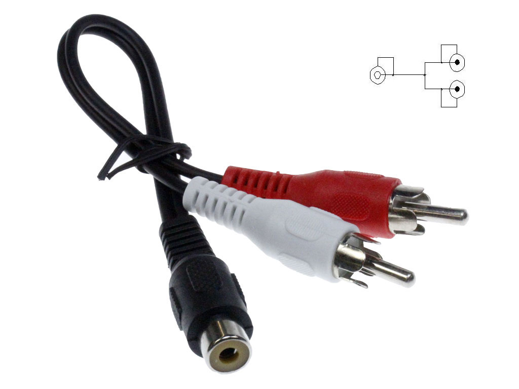 Kabel CINCH redukce mono / stereo  0.2m samice / 2x samec