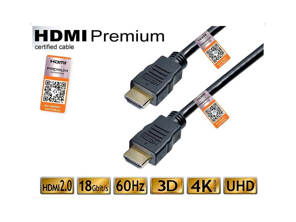 Kabel HDMI A - HDMI A verze 2.0 s Ethernetem délka 2m Premium