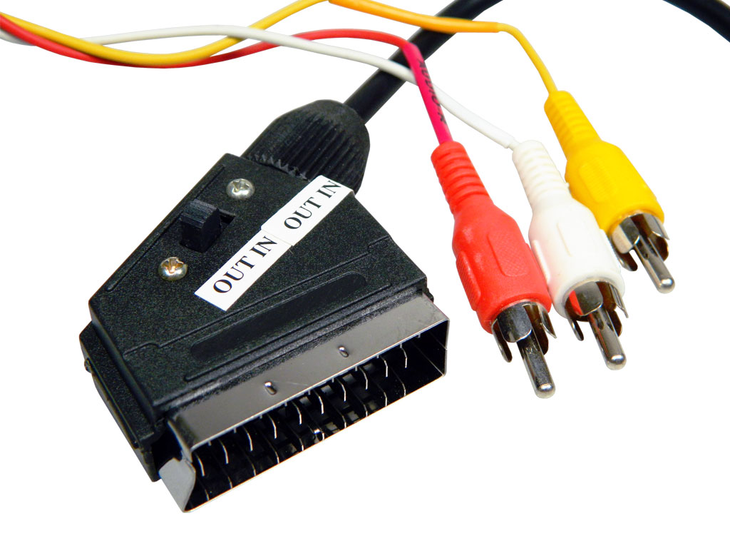 Kabel SCART / 3xCINCH  1.5m stereo s přepínačem IN / OUT