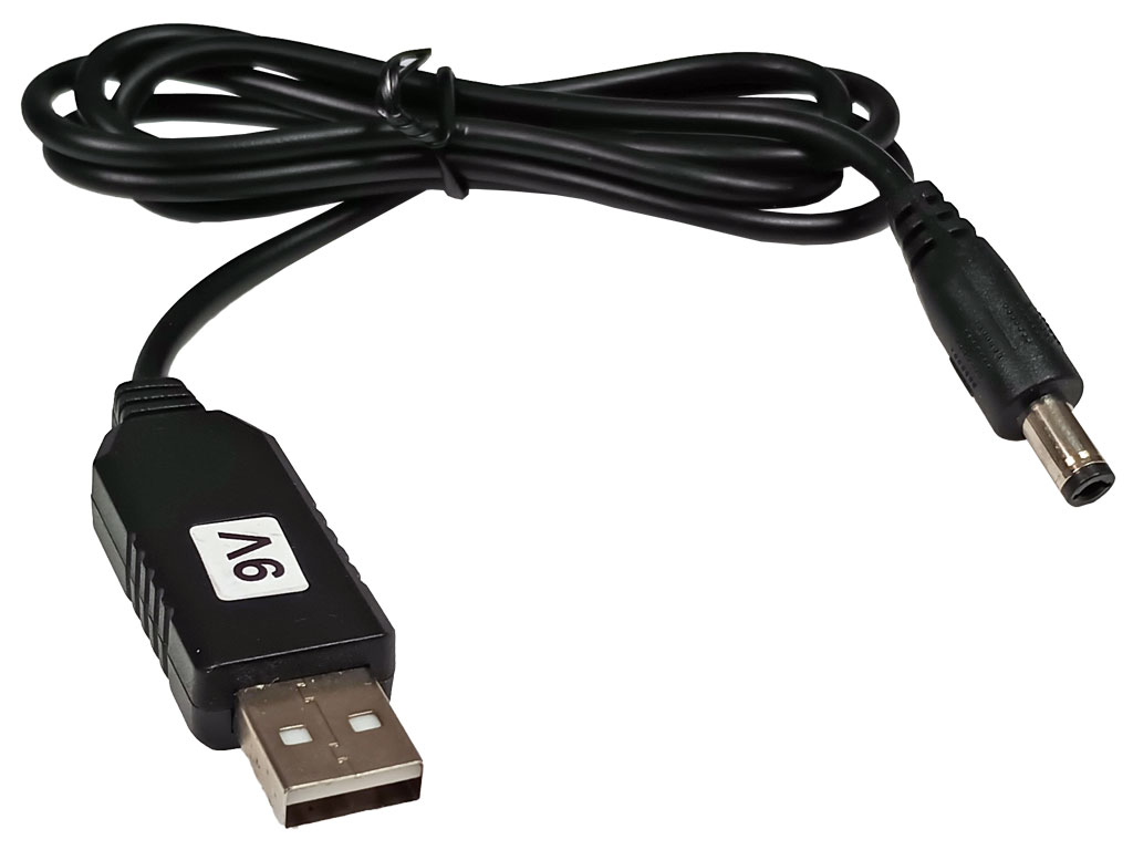 Kabel USB - typ A s měničem STEP-UP 9V/ napájecí konektor 5.5 / 2.1mm, redukce USB / 2.1mm