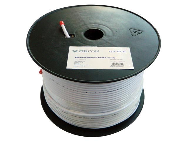 Kabel - klubo 150m KOAX Zircon CCS 121 AL 5mm koaxiální kabel 75 Ohm bílý