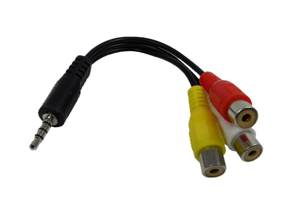 Kabel redukce 3.5mm jack 4 polový / 3xCINCH  2xAudio L+R a Video délka 13cm