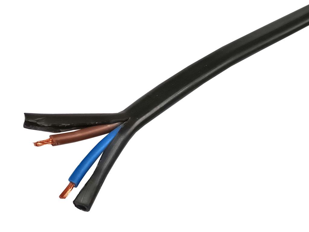 Kabel síťový 2 x 0,75mm 2, vodič lanko H03VVH2-F, izolace PVC, černý, metráž