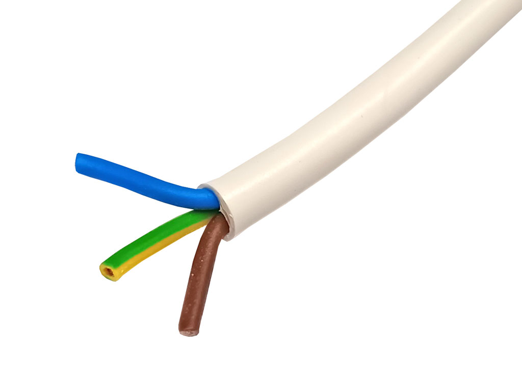 Kabel síťový 3 x 0,75mm 2, vodič lanko H05VV-F 3 x 0.75 , izolace PVC, bílý, metráž