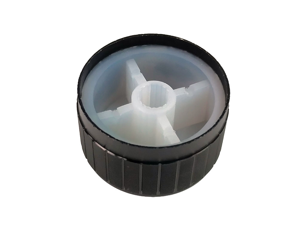 Knoflík na potenciometr 29mm, oska 6mm, hliníkový černý s ukazatelem polohy