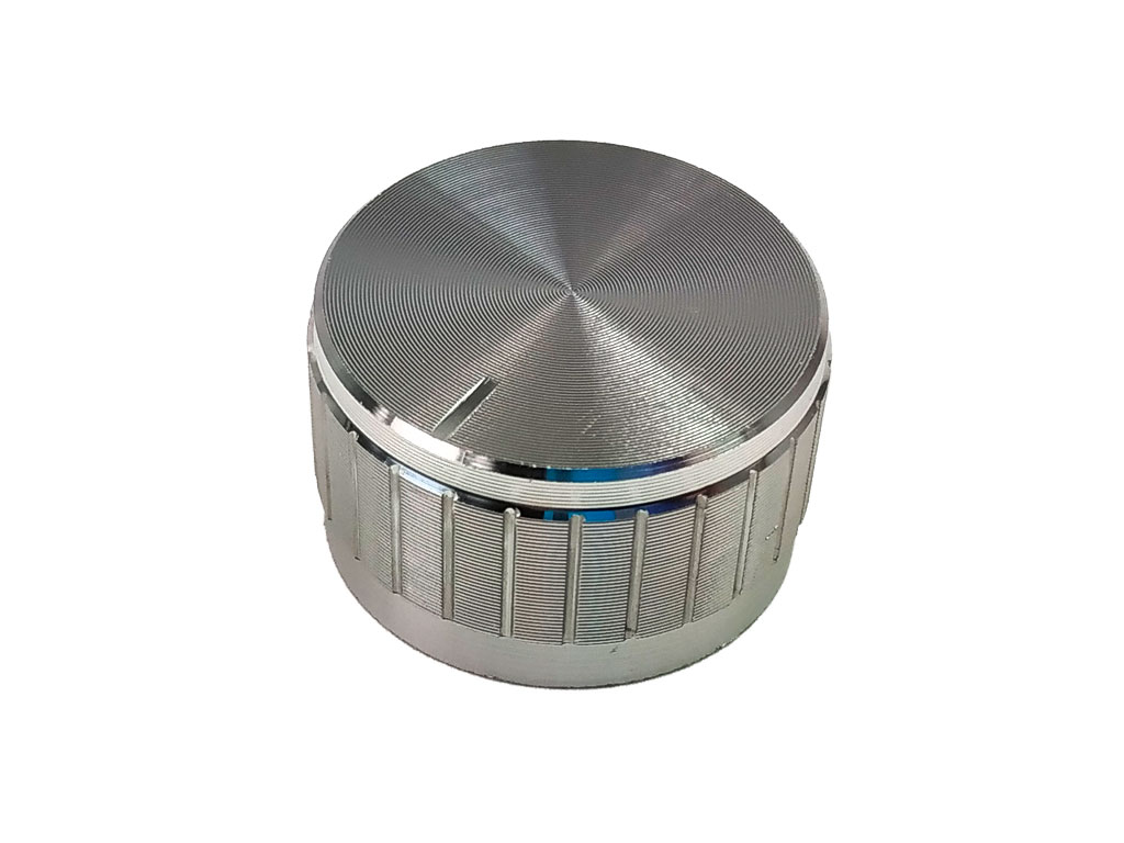 Knoflík na potenciometr 29mm, oska 6mm, hliníkový stříbrný s ukazatelem polohy
