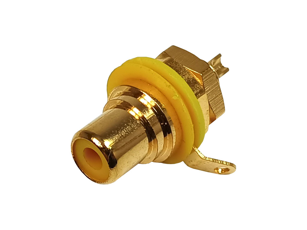 Konektor CINCH precizní, panelová zásuvka, zlacená, žlutá