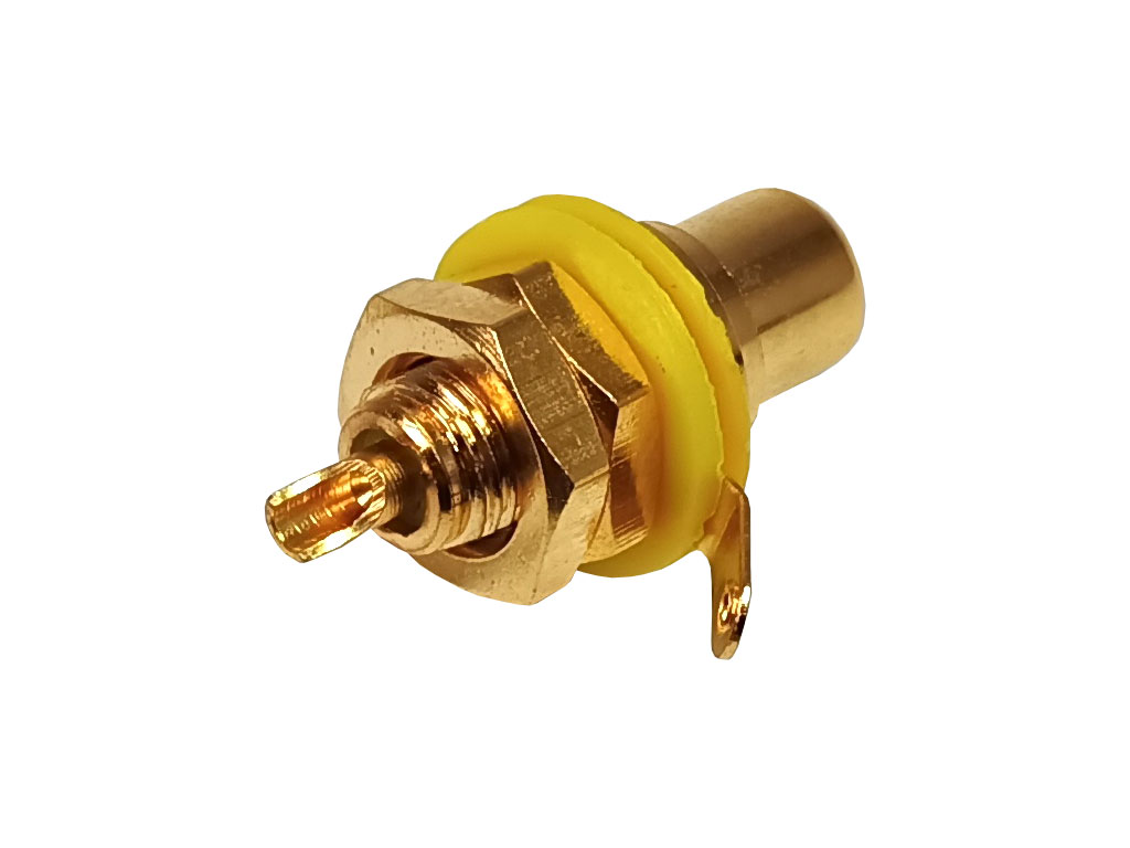 Konektor CINCH precizní, panelová zásuvka, zlacená, žlutá