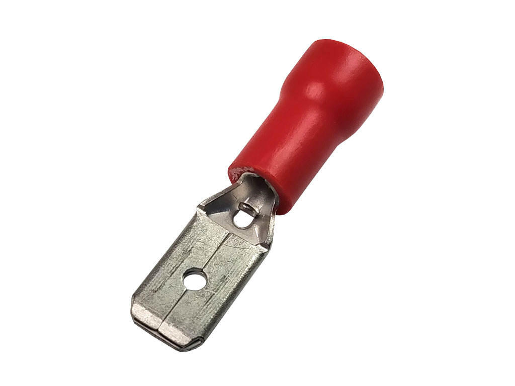 Konektor Faston 4.8mm krimpovací s červenou izolací - zástrčka