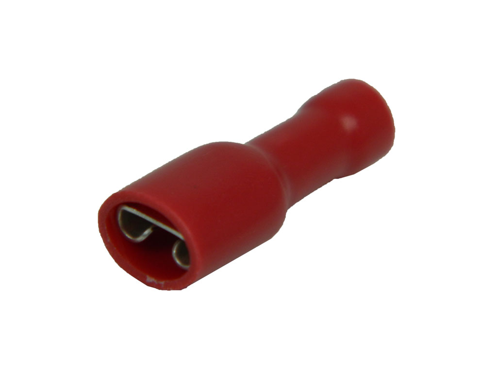 Konektor Faston 4.8mm krimpovací s červenou (rudou) izolací celoizolovaný - zásuvka