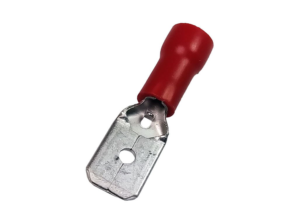 Konektor Faston 6.3mm krimpovací s červenou izolací - zástrčka