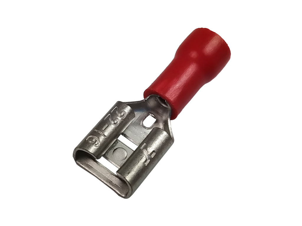 Konektor Faston 6.3mm krimpovací s červenou izolací - zásuvka