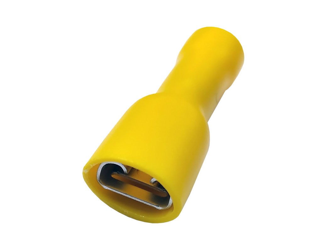 Konektor Faston 6.3mm krimpovací s žlutou izolací celoizolovaný - zásuvka