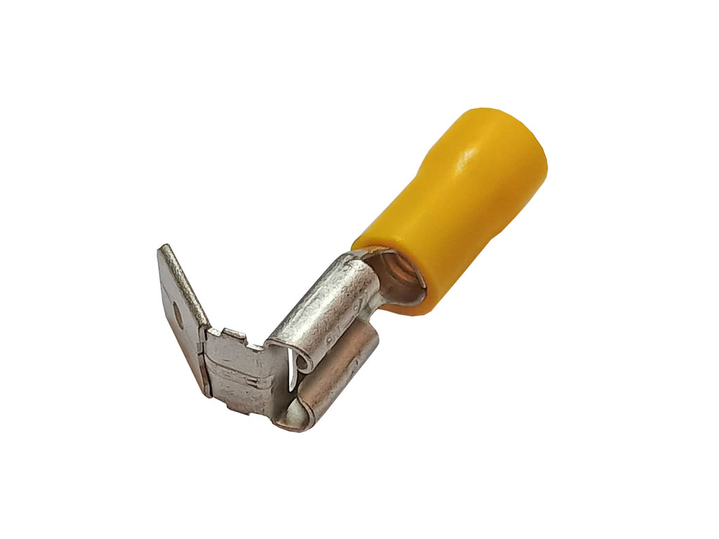 Konektor Faston 6.3mm krimpovací s žlutou izolací - průchozí - zásuvka a kolík 