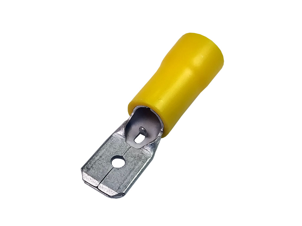 Konektor Faston 6.3mm krimpovací s žlutou izolací - zástrčka