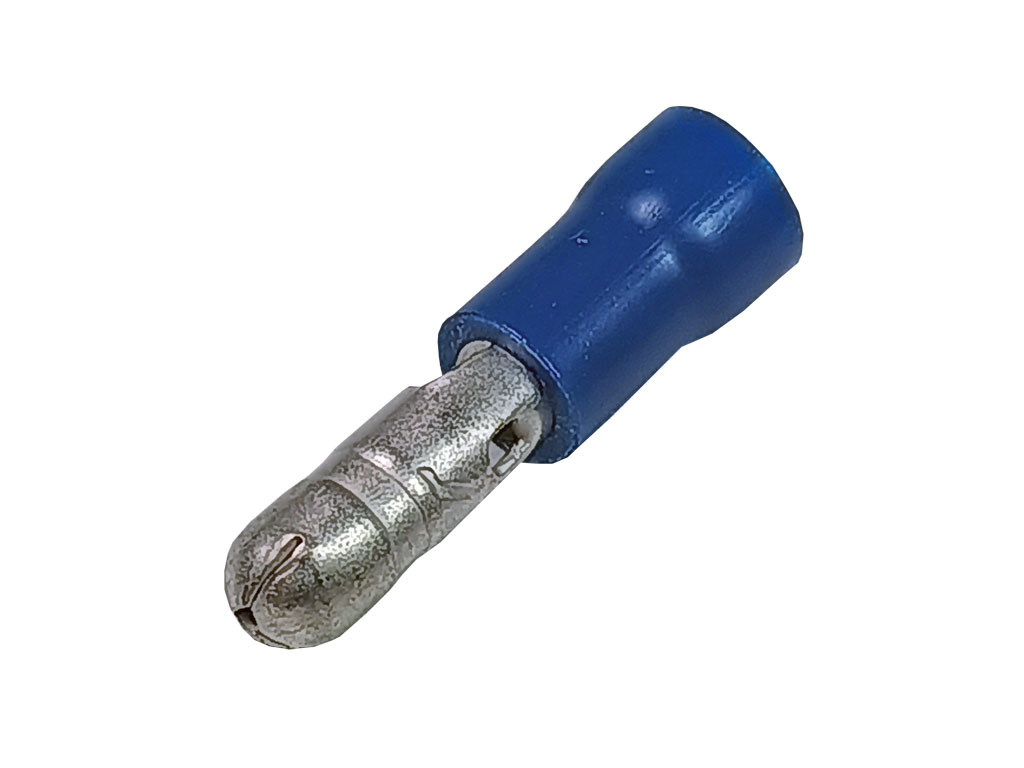 Konektor Faston kulatý, krimpovací, izolovaný modrý, 4.0mm FVD - kolík ( vidlice, sameček )