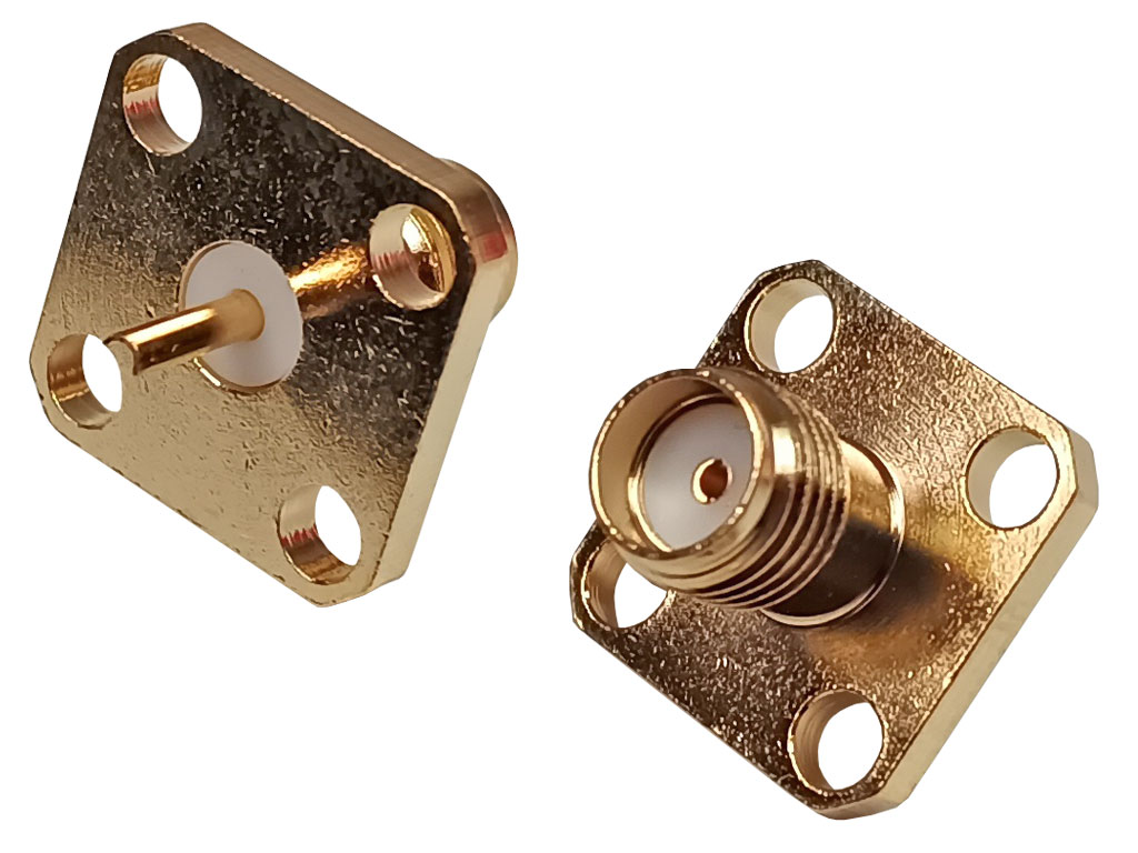 Konektor SMA panelový přírubový, pájecí - samice - zlacená