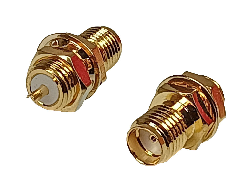 Konektor SMA panelový s maticí, pájecí - samice - zlacená