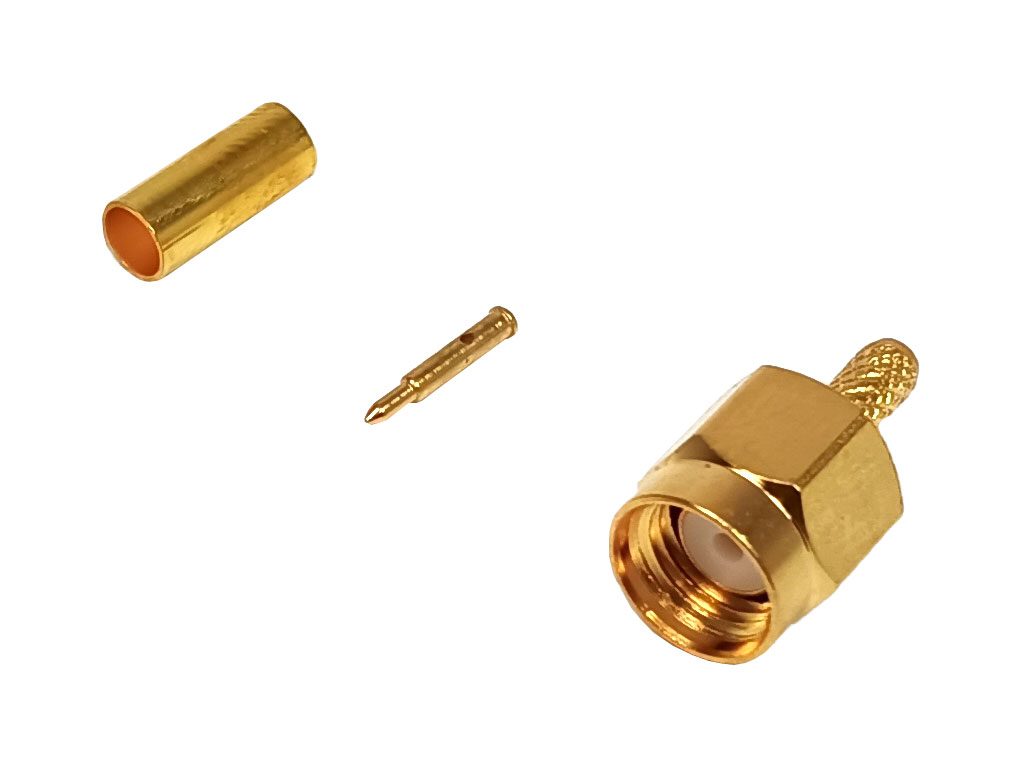 Konektor SMA pro kabel RG174 krimpovací, zlacený - samec