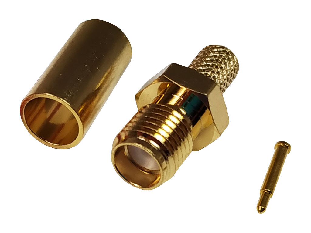 Konektor SMA pro kabel RG58 krimpovací - samice reverzní- zlatá